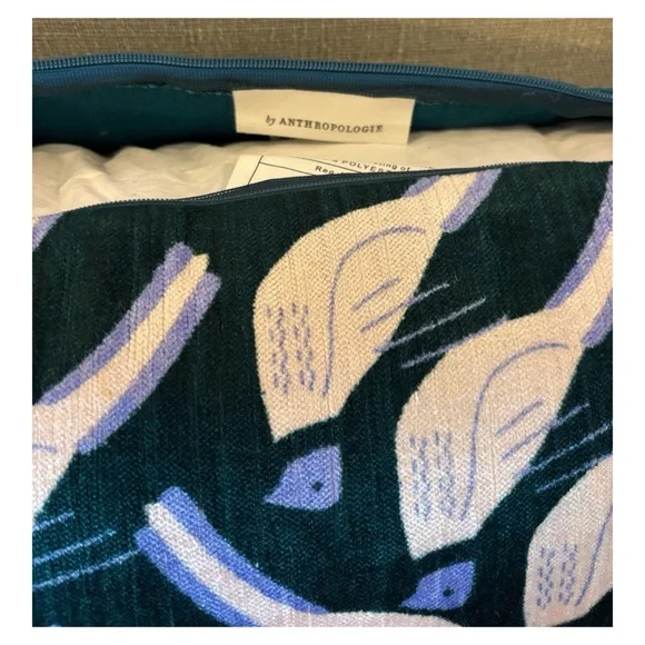 NWOT Anthropologie Velvet Flutter & Strut Bird Pillow In Dark Turquoise12x27
